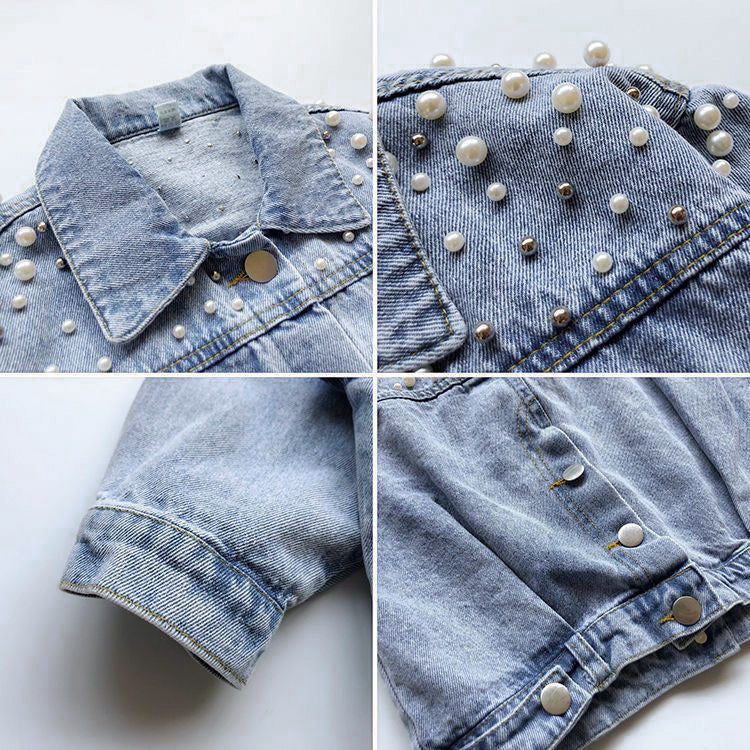 Denim jacket with pearls